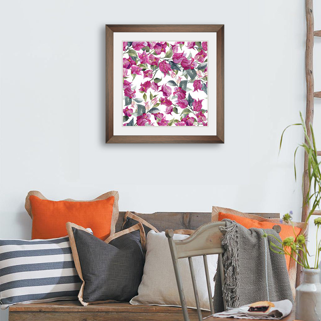 Watercolor pattern with bougainvillea flowers