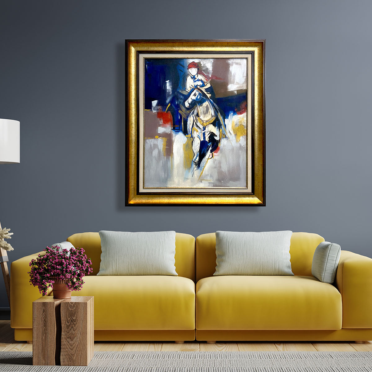 Abstract Player polo horse Oil painting on canvas