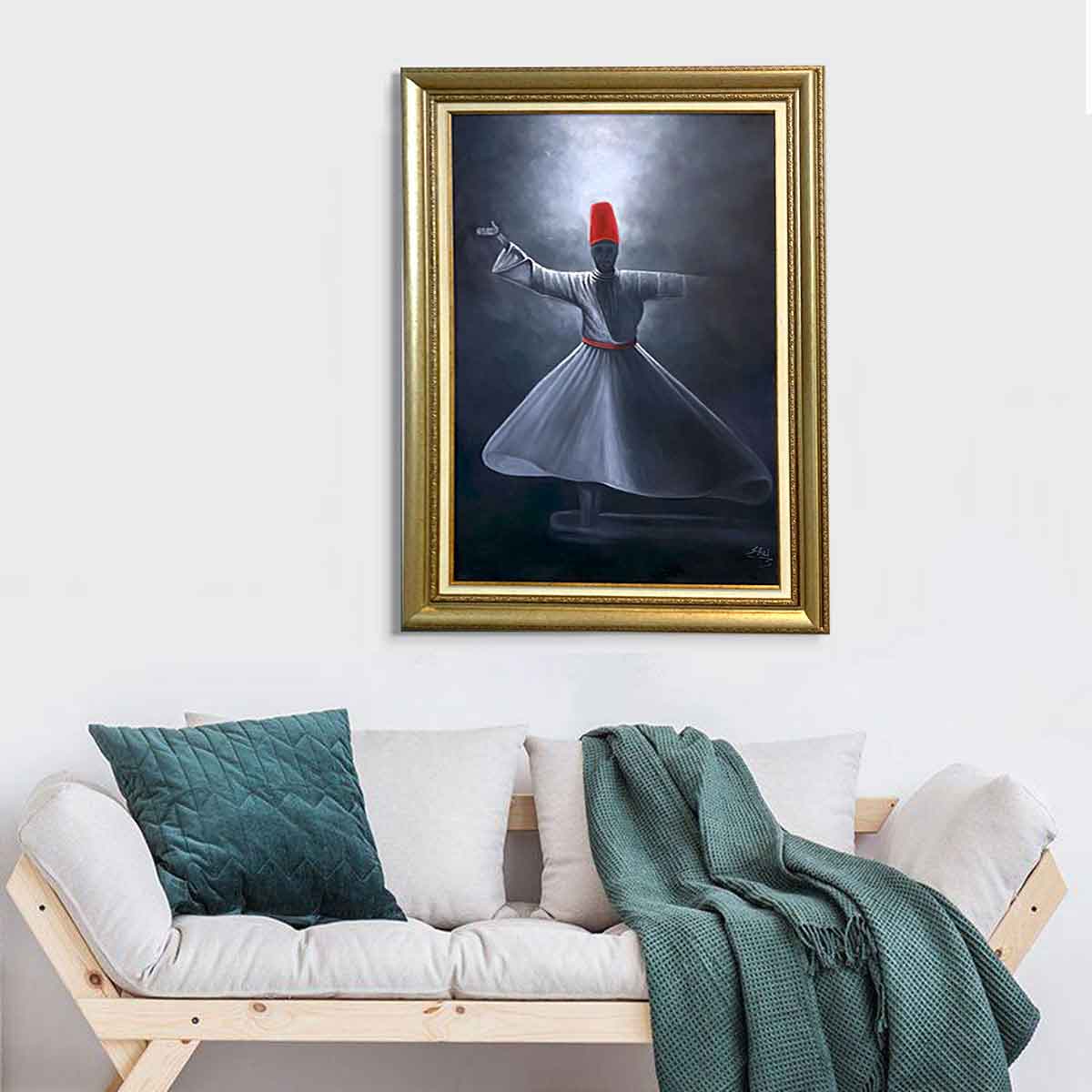 Whirling Dervish/Sufi Painting with Deep Black Background Painting on Canvas