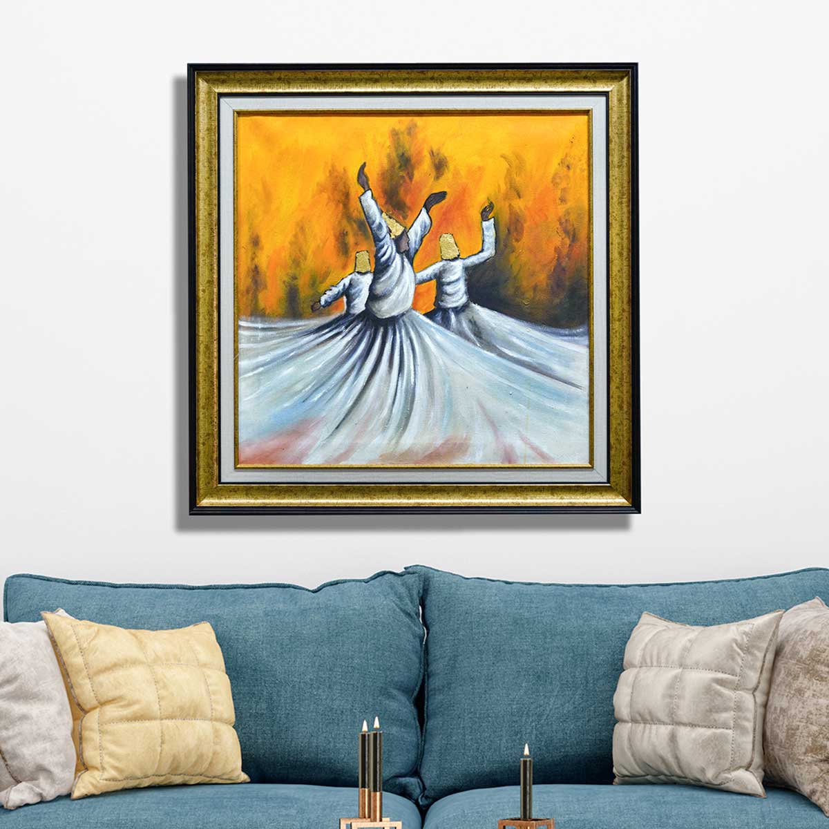 Whirling Dervaish Oil painting on Canvas with Matt Gold frame