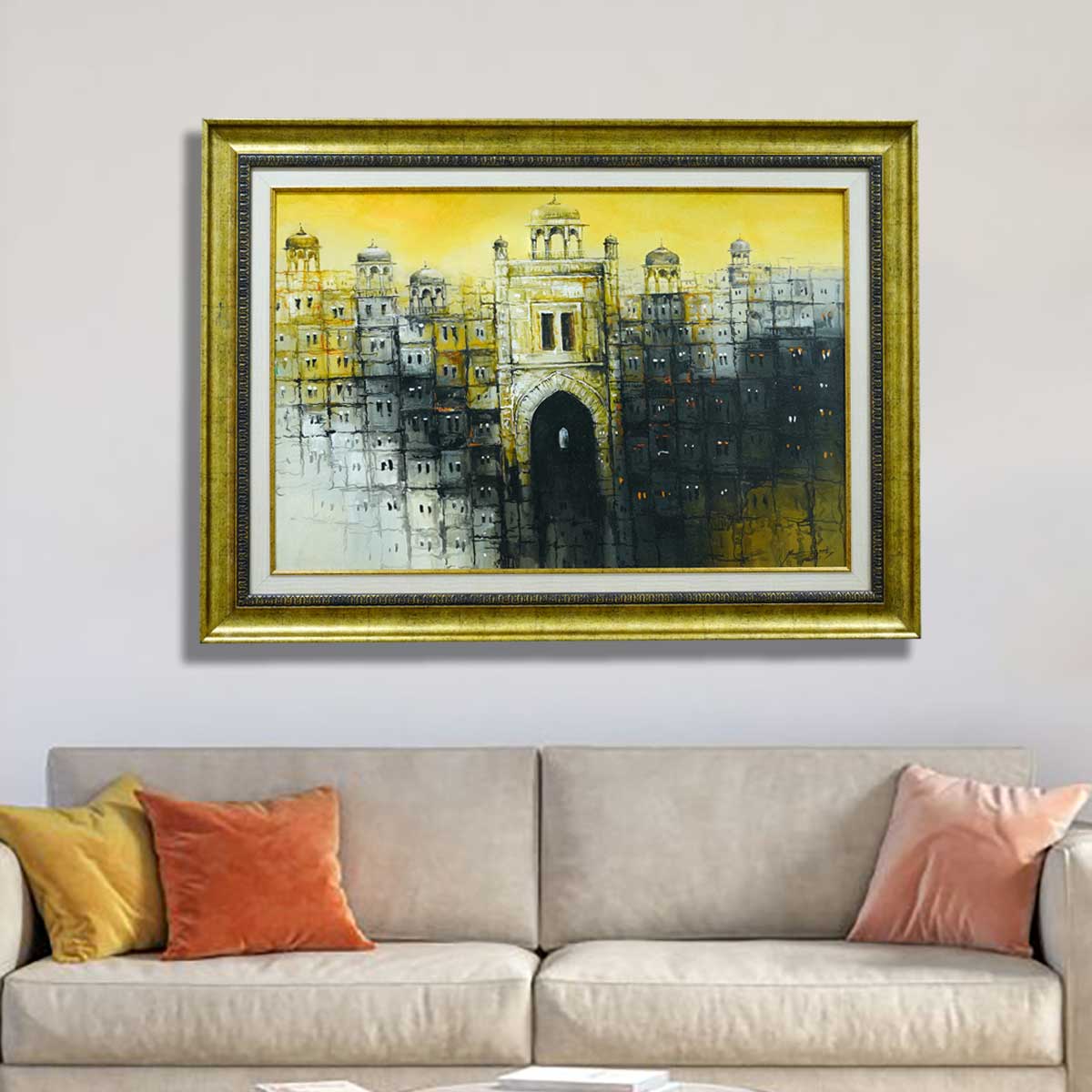 Old City Painting with Italian Antique  Gold Moulding and Black Liner 01