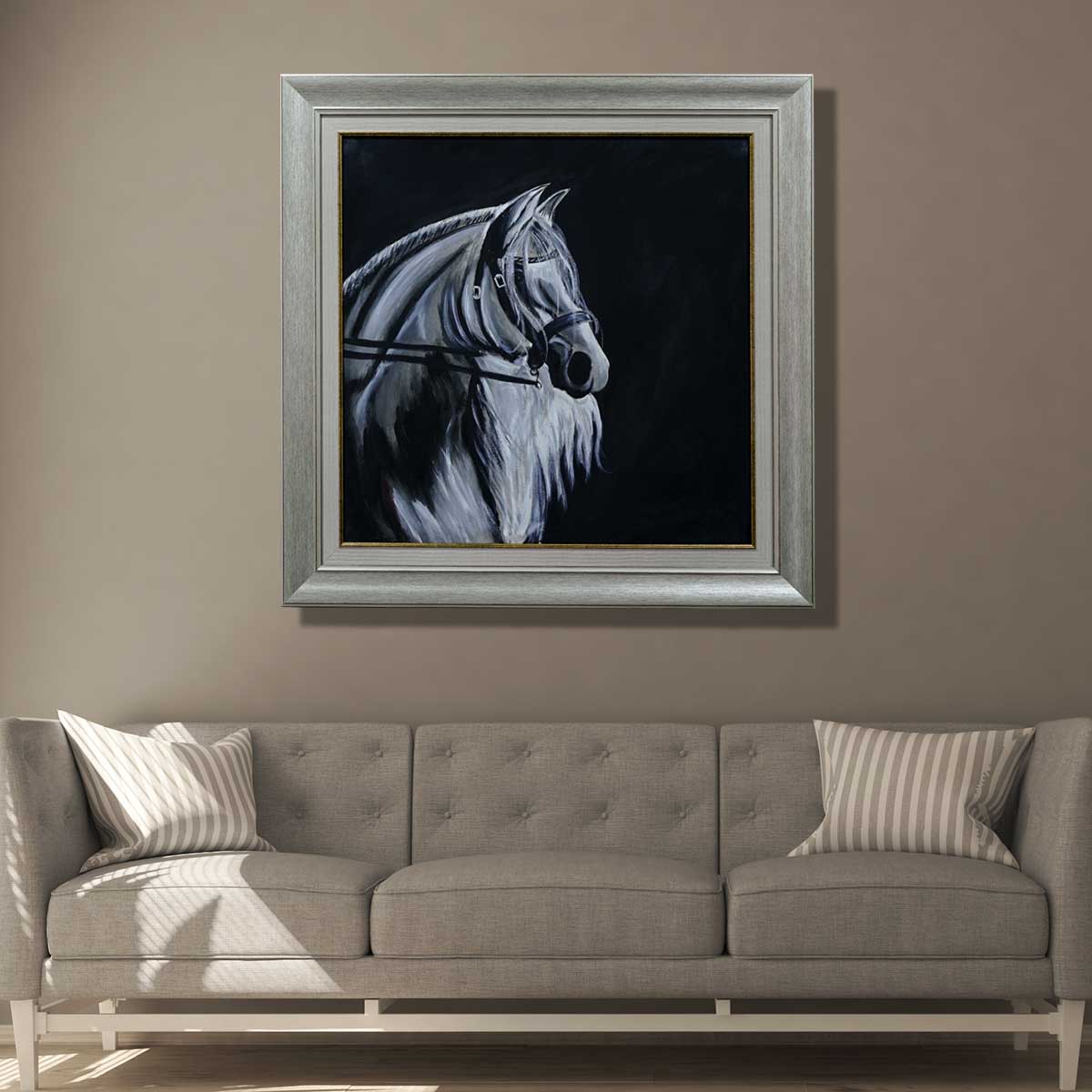 Arabian Black Horse Painting with gold Leafing- Antique Italian Mould