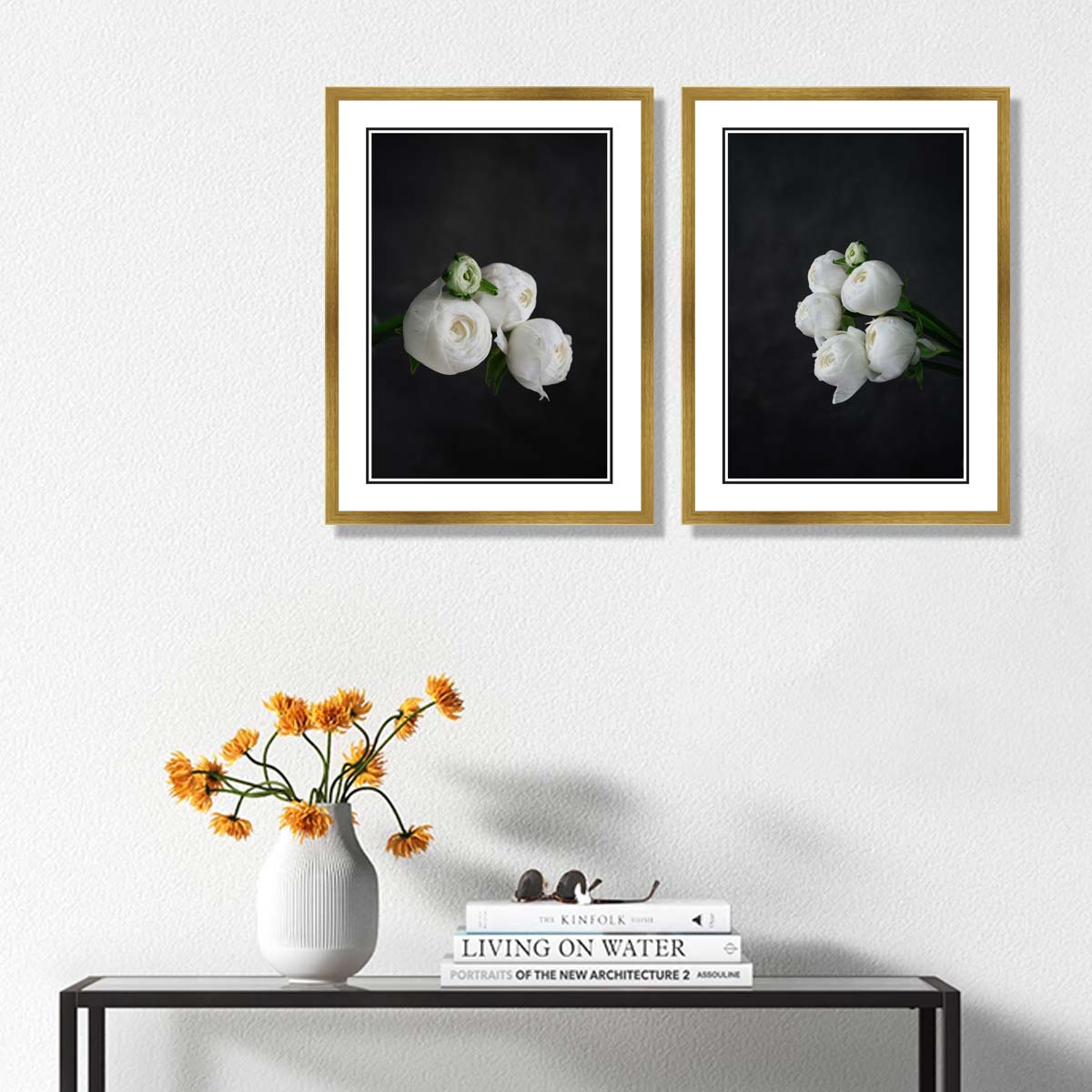 White & Green Flowers With Black Background