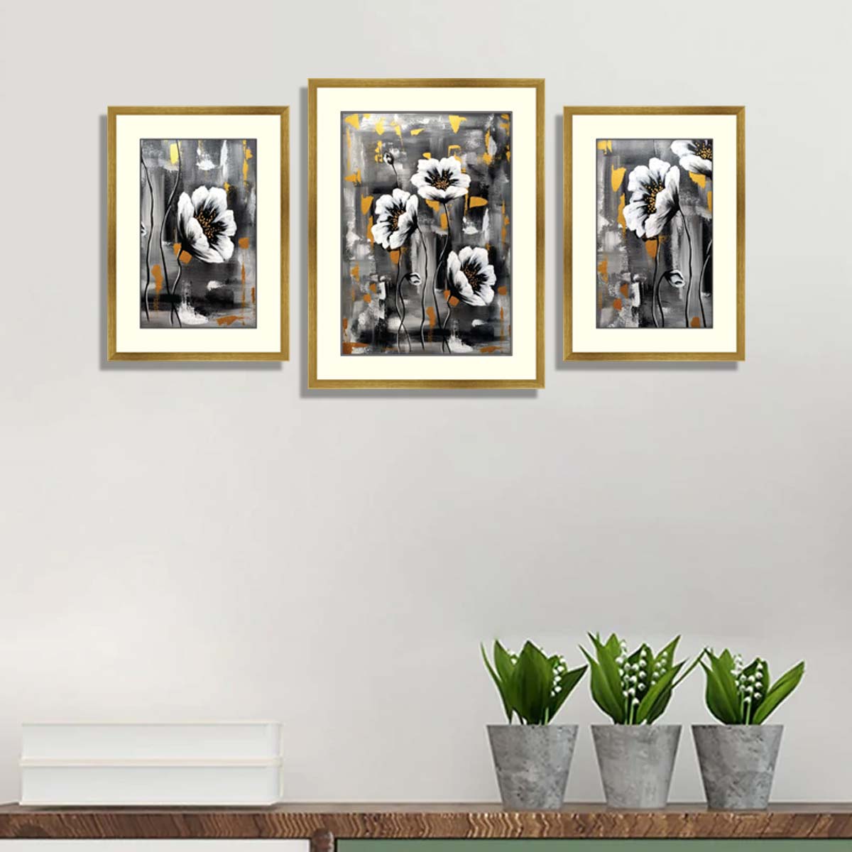 Set of 3 Floral Framed Art 07