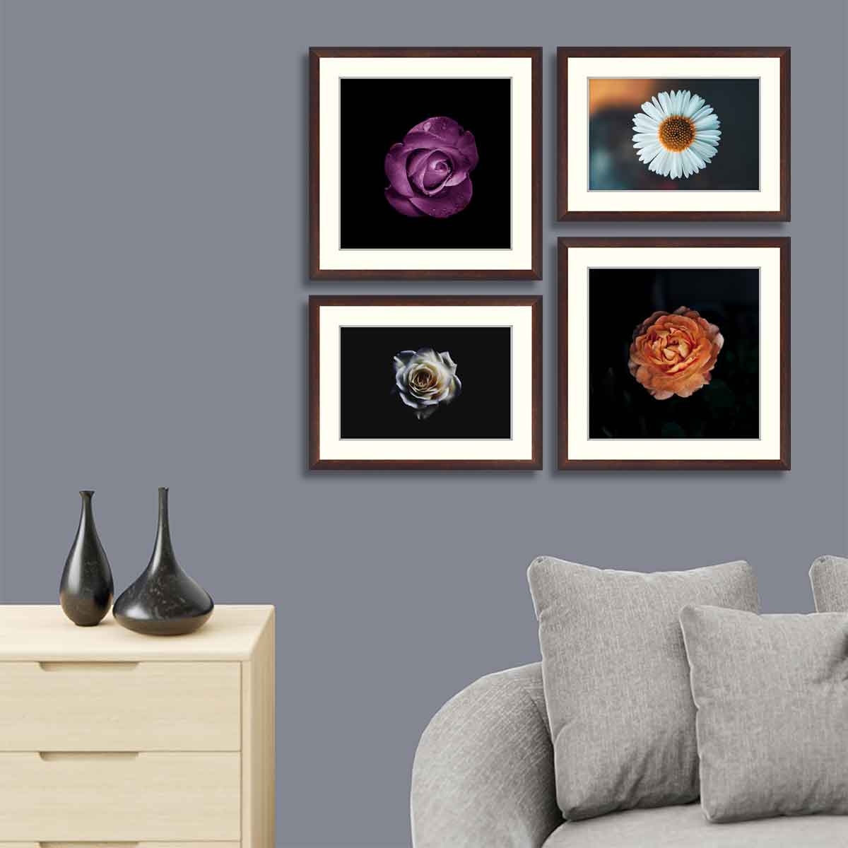 Set of 4 Floral Framed Art 04