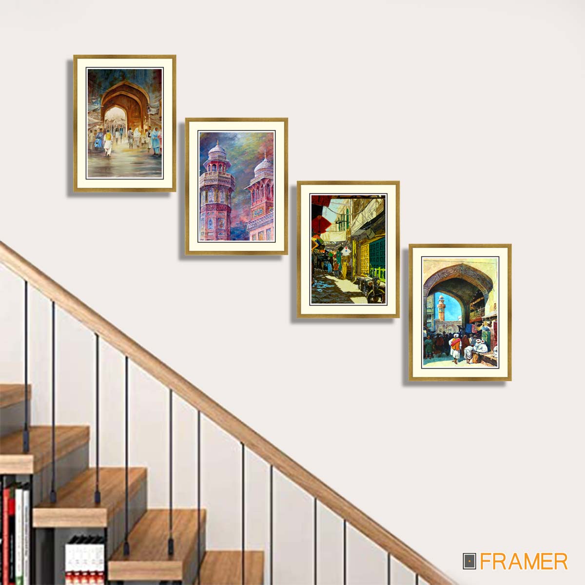 Set of 4 Historical Framed Art painting with golden frame