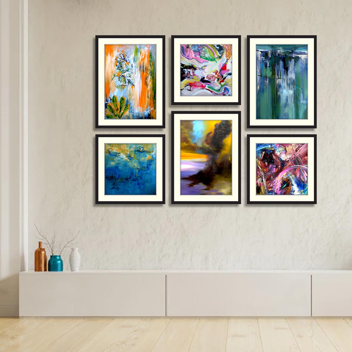 Set of 6 Abstract Framed Art