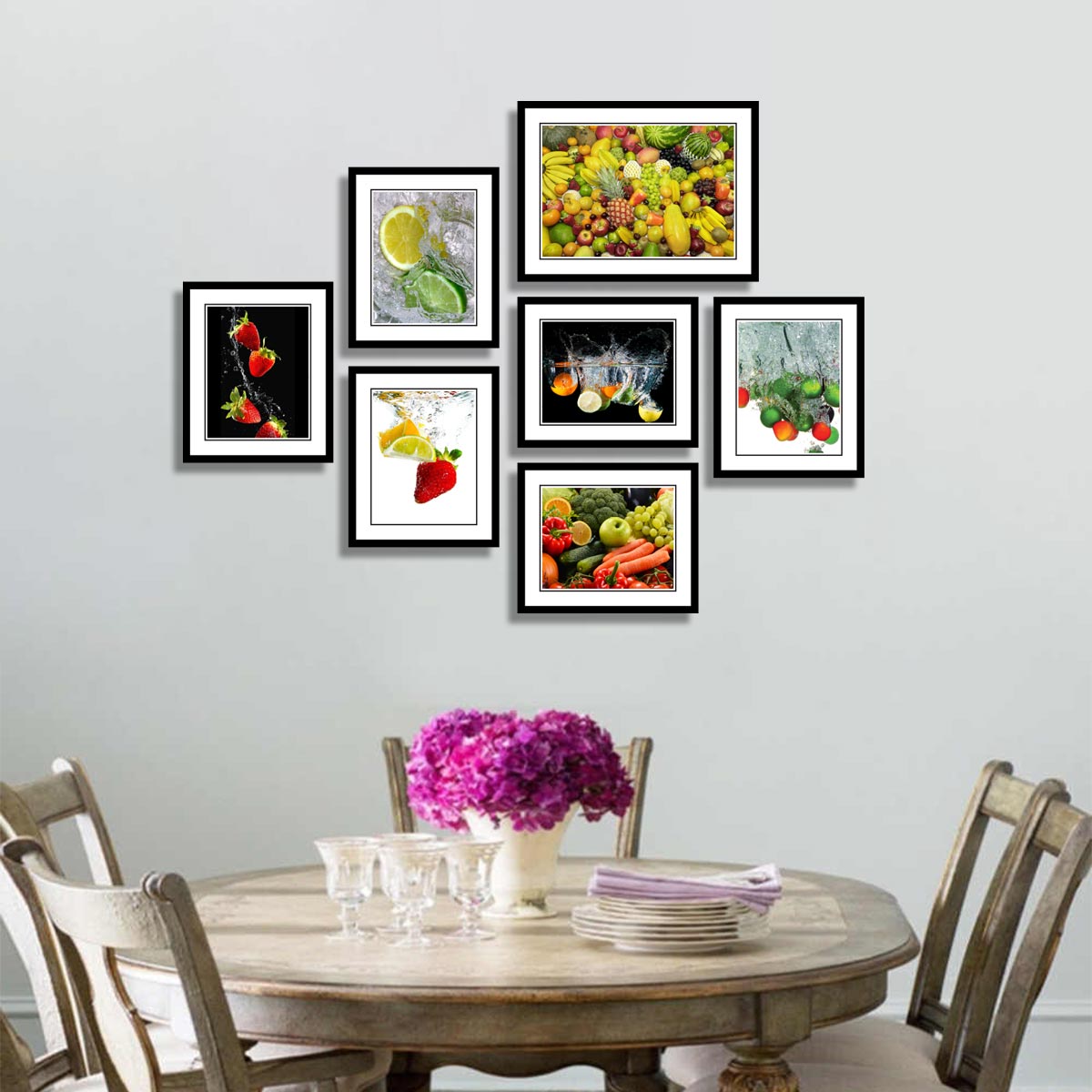 Set of 7 Fruits and Vegetables Framed Art