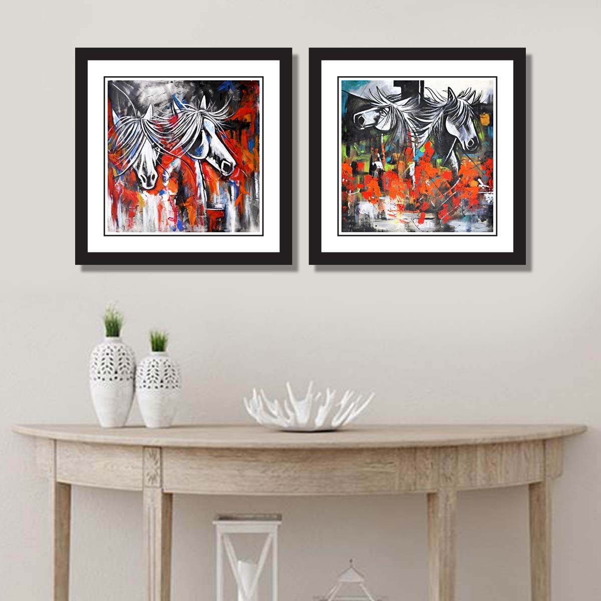 Set of 2 Horses Framed Art