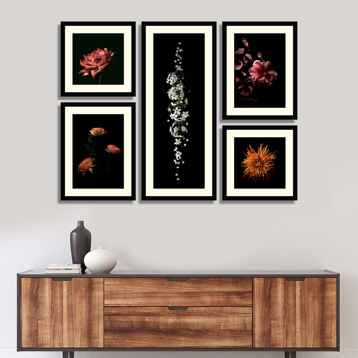 Set of 5 Floral Framed Art 01