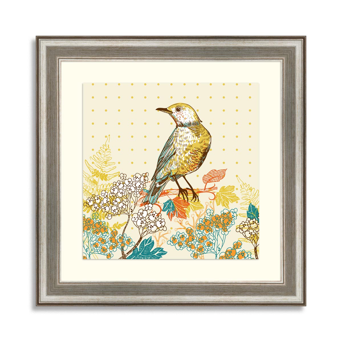 vector illustration of a forest bird and blooming plants