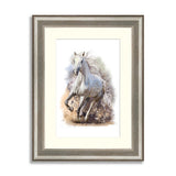 White horse runs watercolor painting