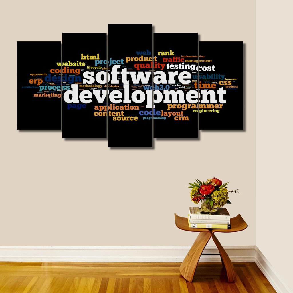 5 Panels Canvas set of Software Development Art