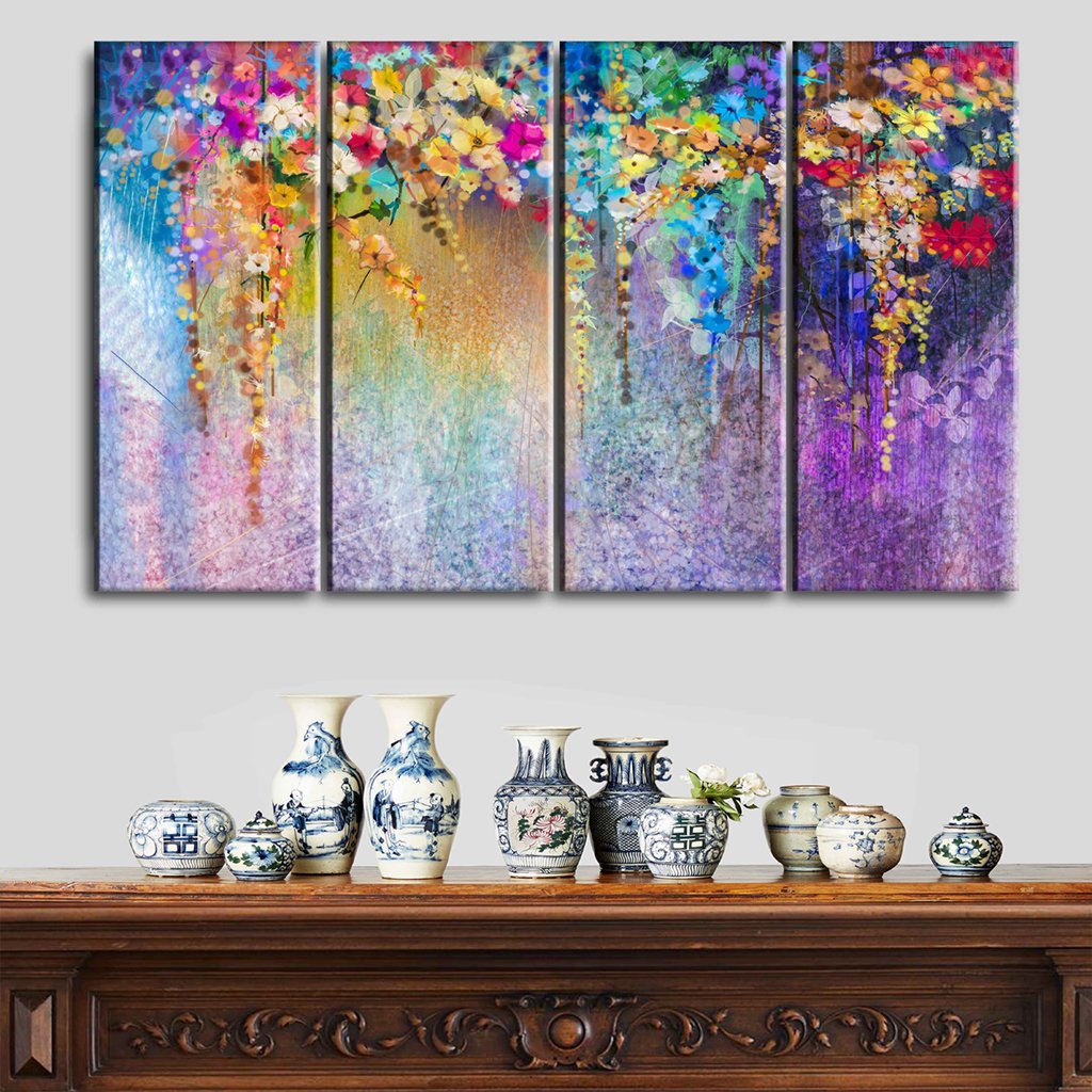 4 Panel Canvas Set of Spring flower seasonal nature background