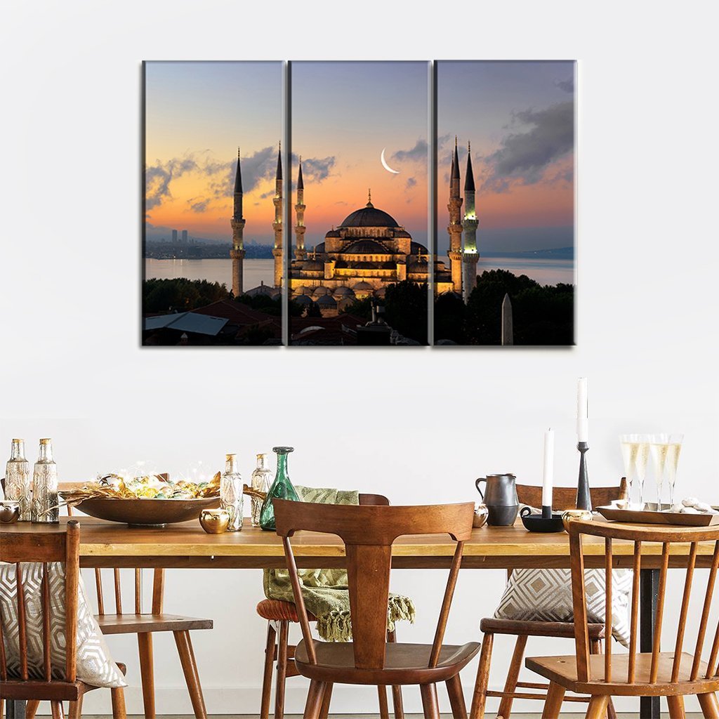 3 Panels Canvas Set Turkish Blue Mosque in the period of Ramadan