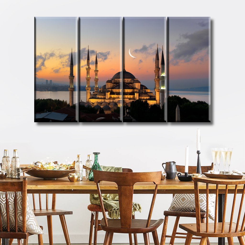 3 Panels Canvas Set Turkish Blue Mosque in the period of Ramadan