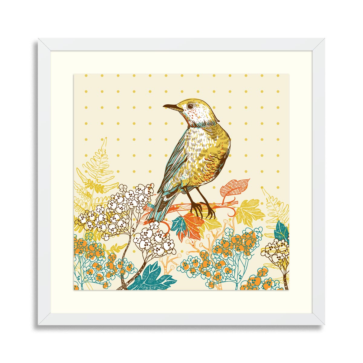 vector illustration of a forest bird and blooming plants