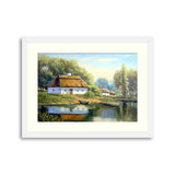 Ukraine house in the forest, boat and river