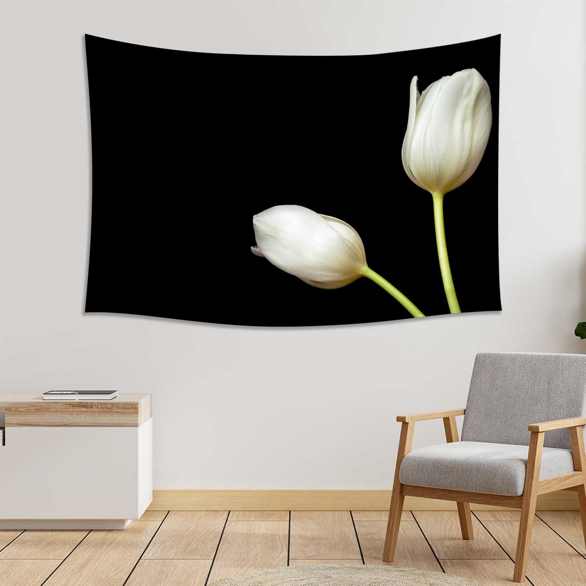 White-Tulips-on-Black-Background