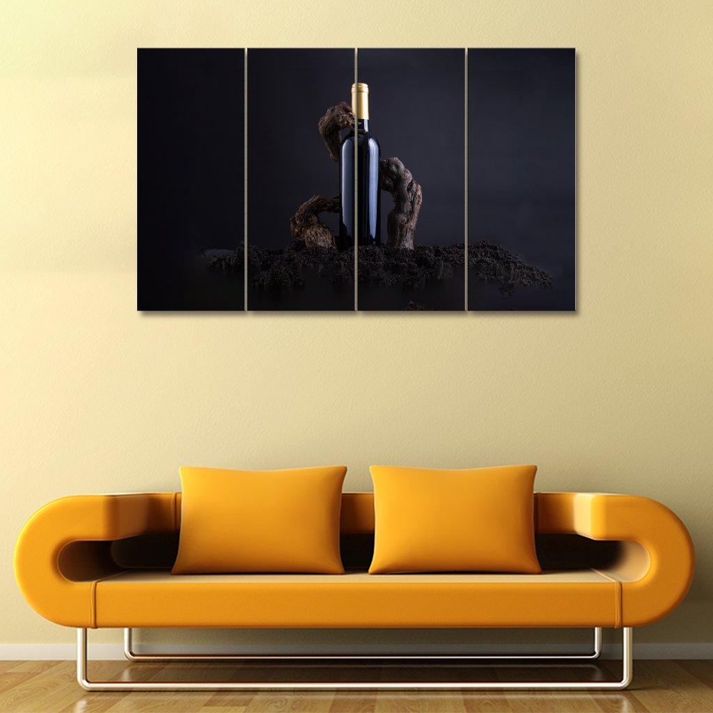 4 Panel Canvas Set of Wine Bottle With Vine to embrace the Bottle