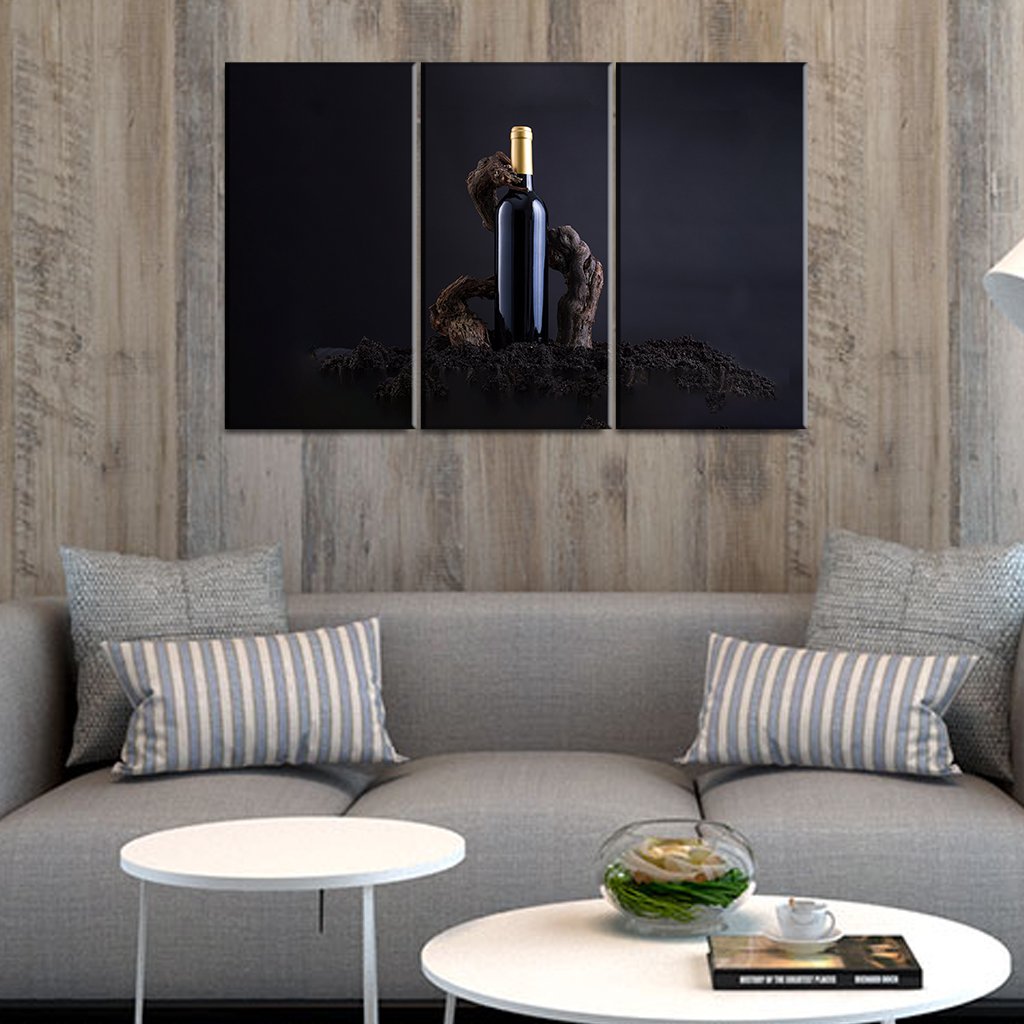 4 Panel Canvas Set of Wine Bottle With Vine to embrace the Bottle