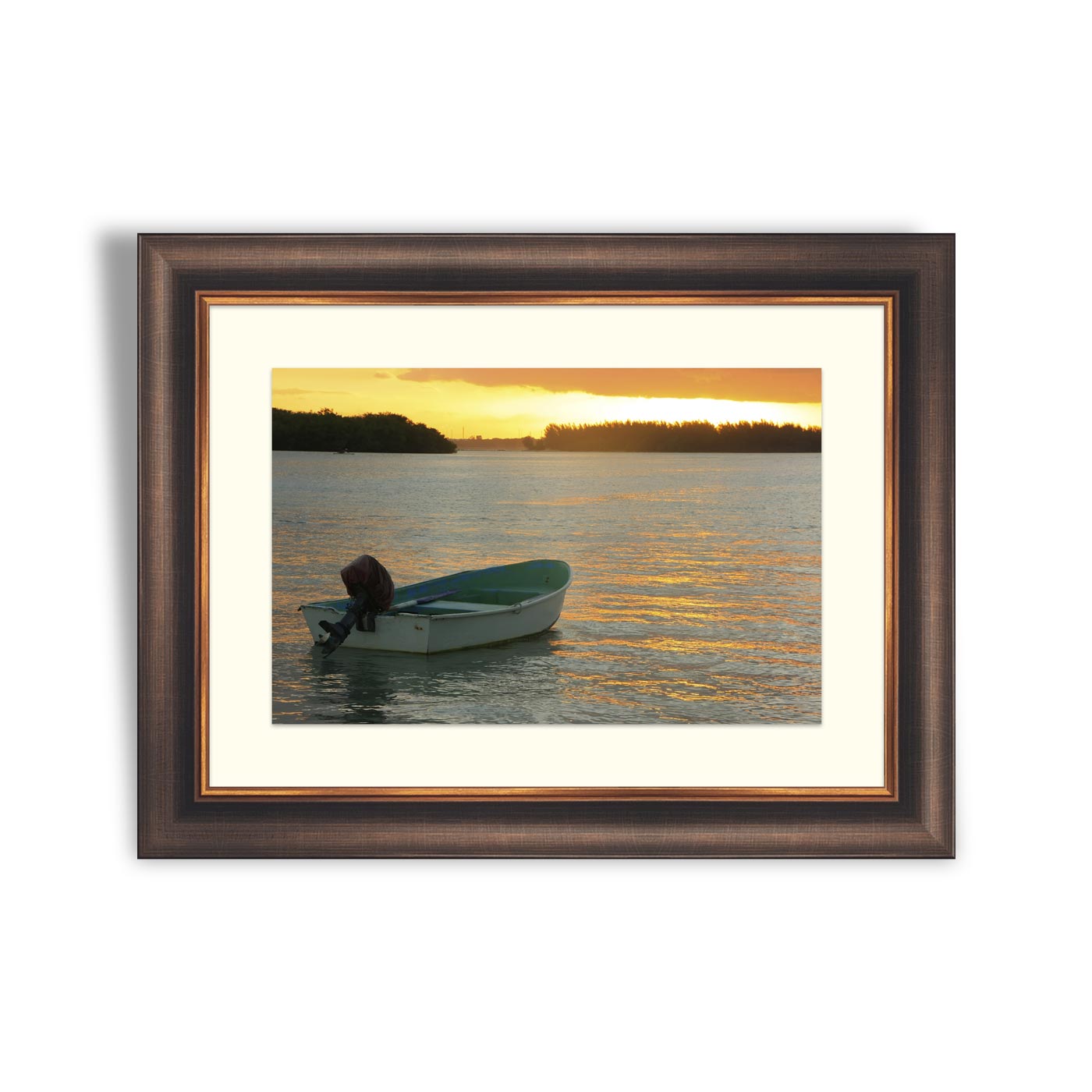 Boat in Boca Chica bay at sunset