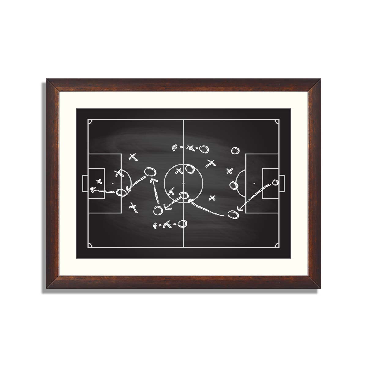 Football or soccer game strategy plan isolated on blackboard texture with chalk rubbed background