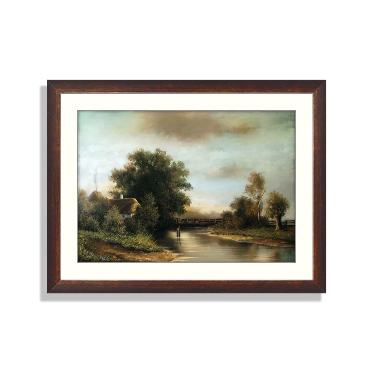 Rural landscape paintings, river, village