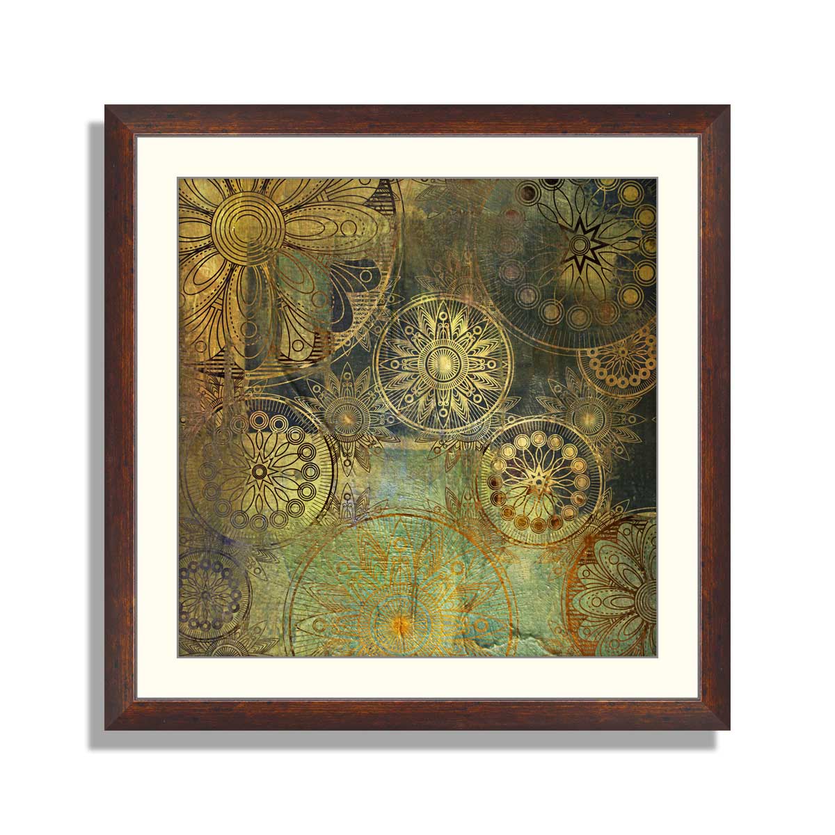 Art Grunge Stylized Damask Floral Pattern Background In Golden And Green Colors