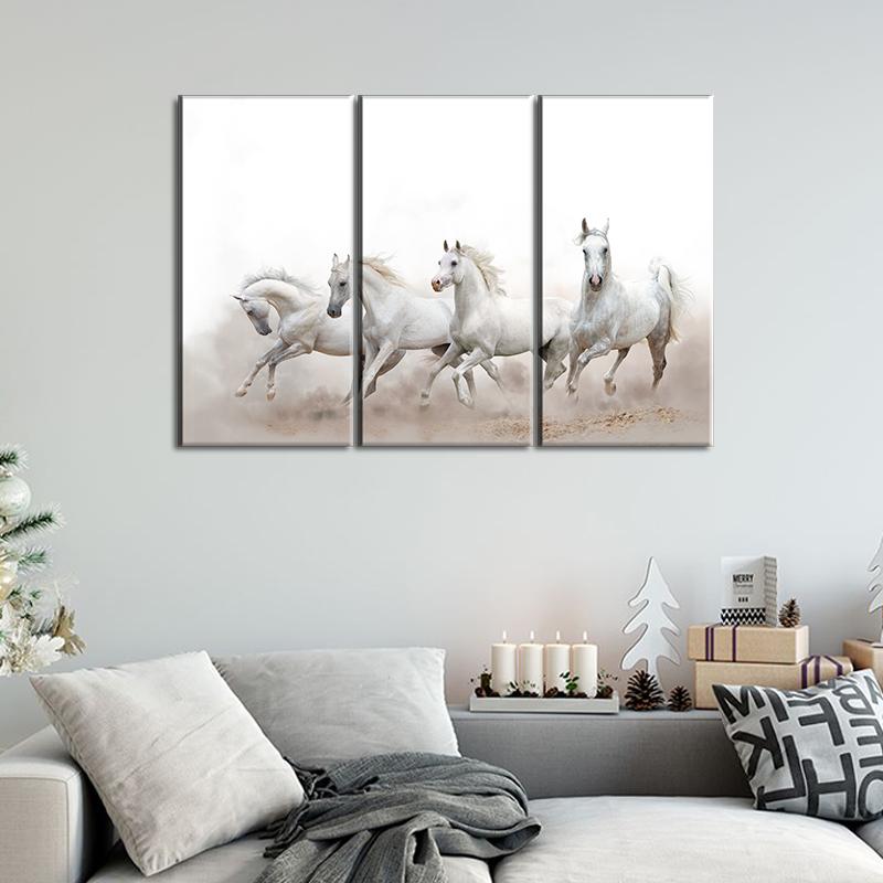 Canvas SetsWhite arabian horses running over a white background