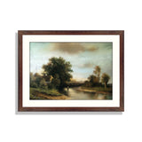 Rural landscape paintings, river, village