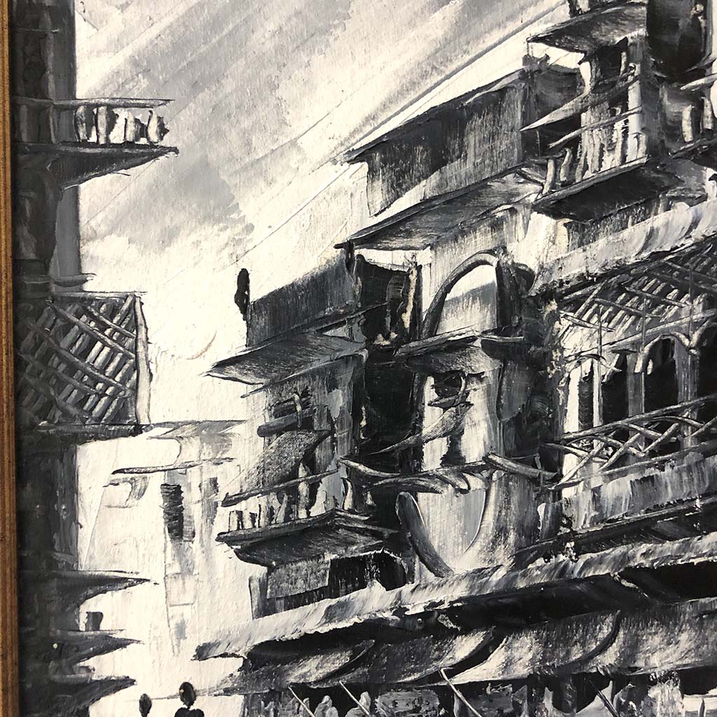 Old City Oil Painting Black