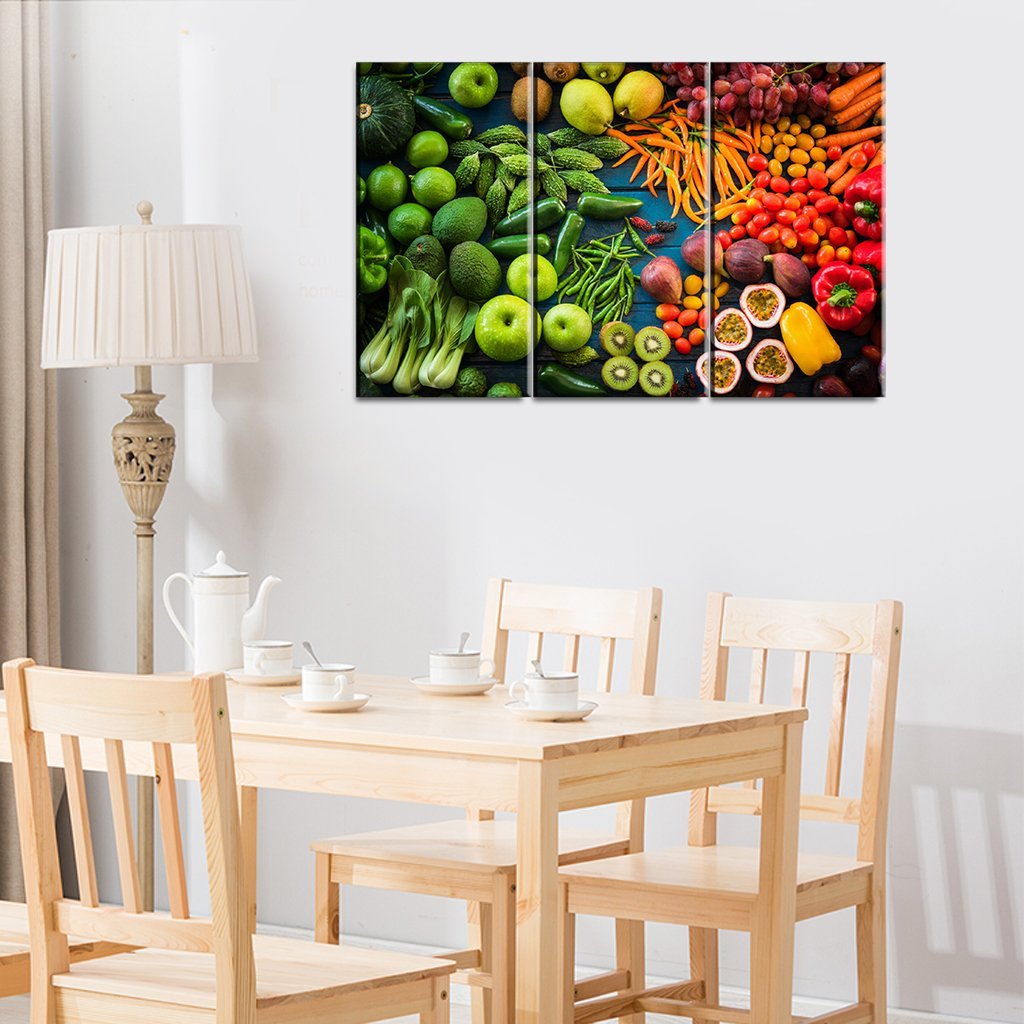 Canvas Setspainting of fresh fruits and vegetables organic