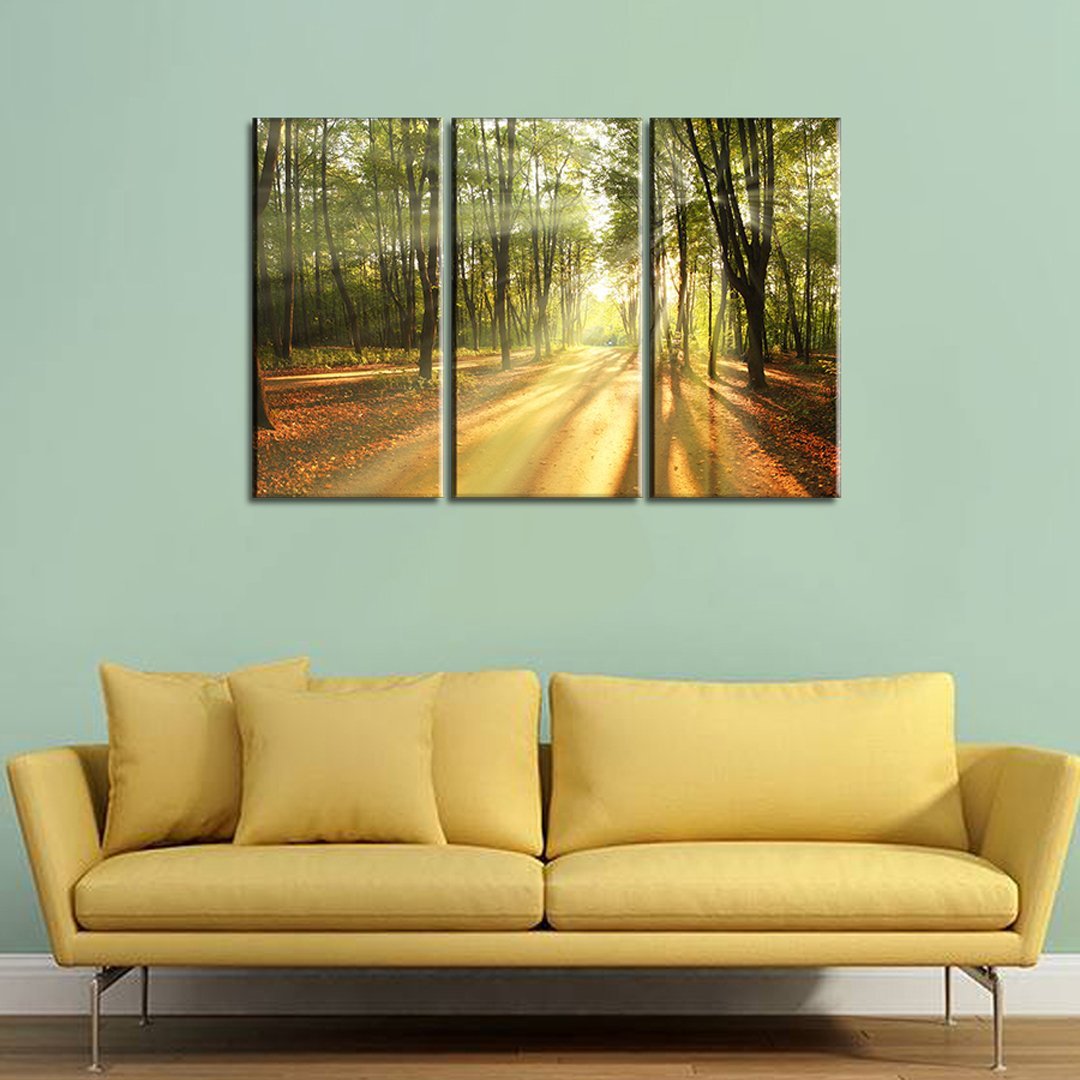 4 Panel Canvas Set of light rays fall landscape trees