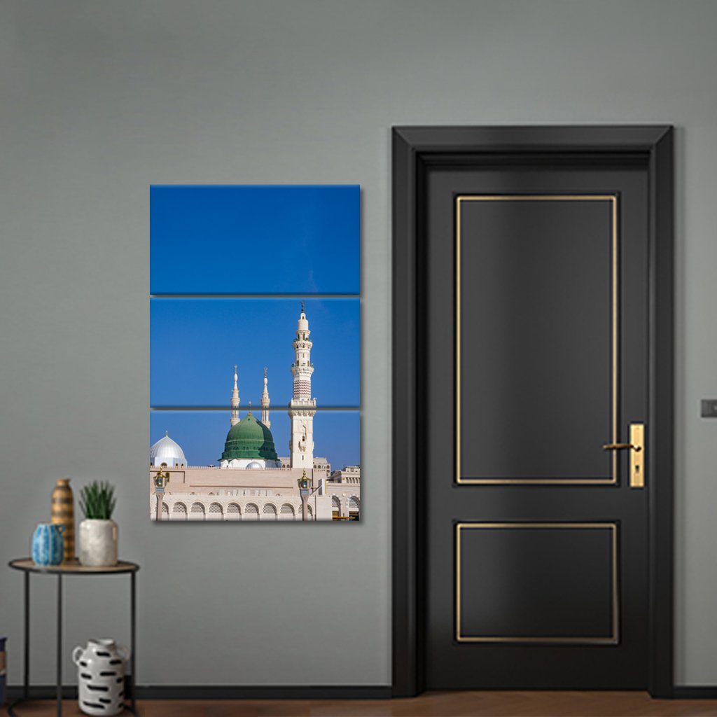 3 Panel Canvas set of Masjid Al Nabawi minaret and green dome in Madinah