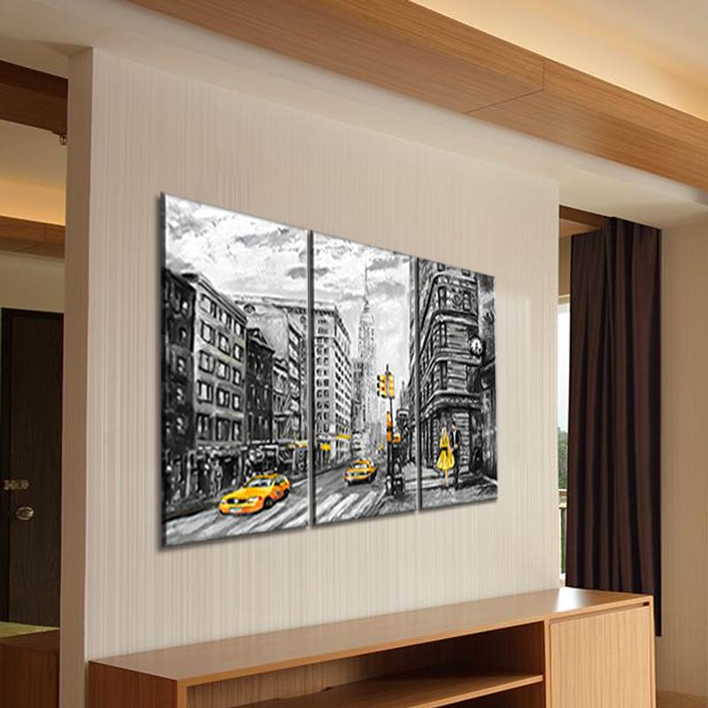 3 Panels Canvas Set street view of New York