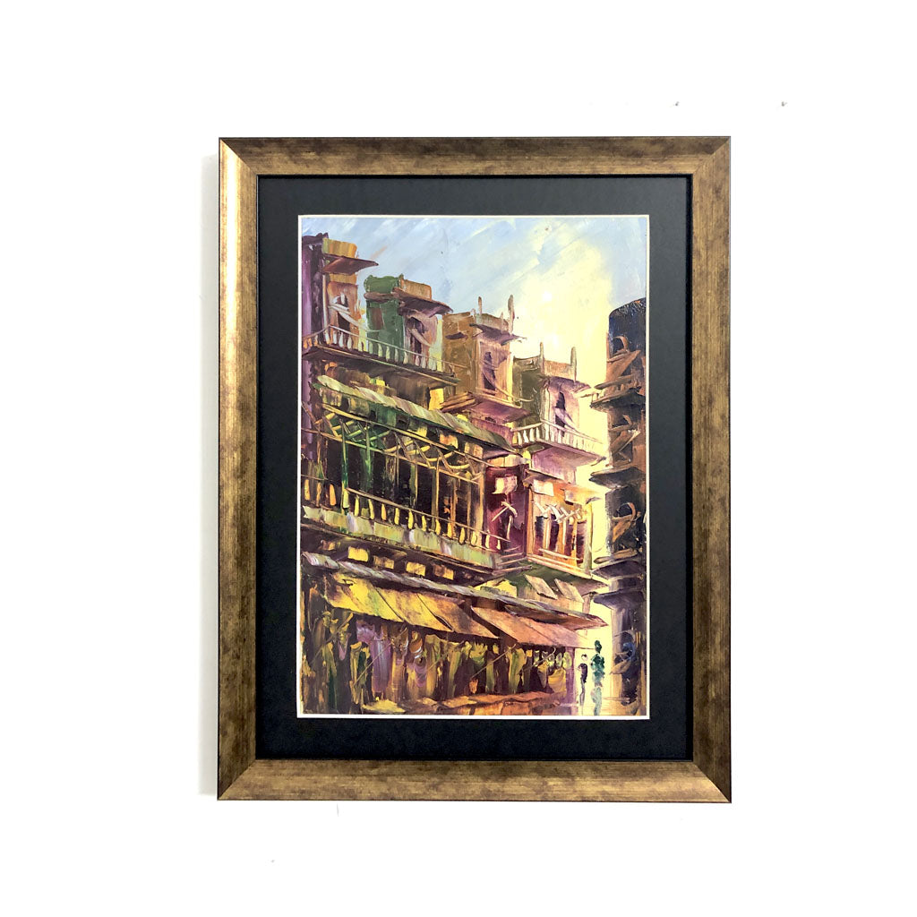 Old City Painting with Italian Antique  Gold Moulding