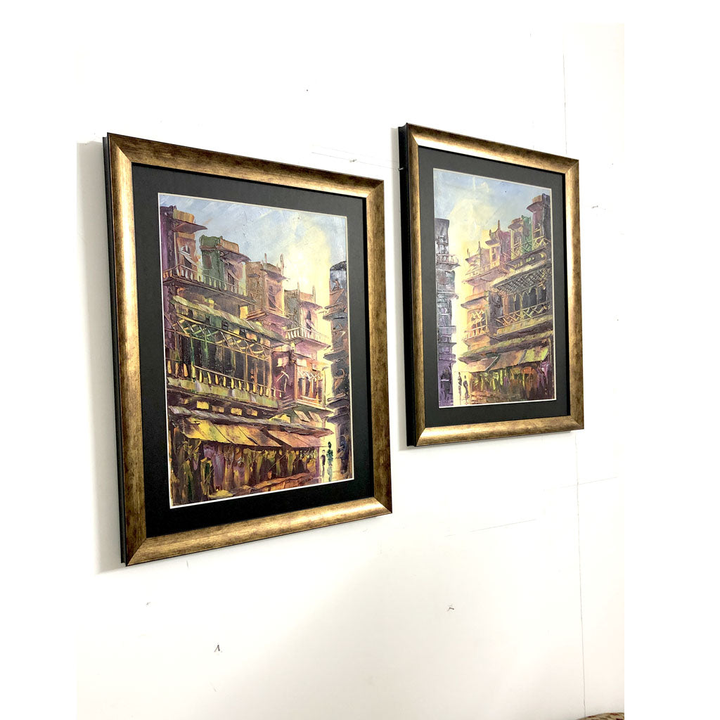 Old City Painting with Italian Antique  Gold Moulding