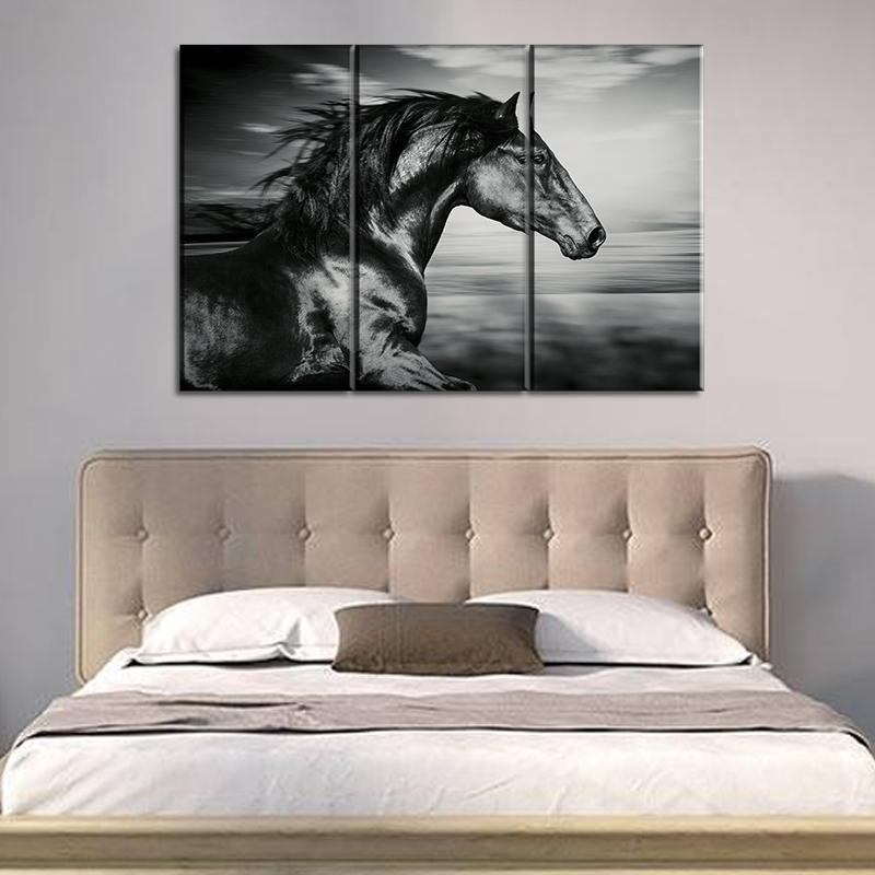 3 Panels Canvas Set portrait of the Spanish running horse