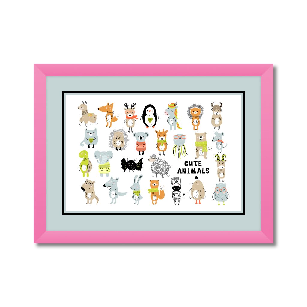 poster with cartoon cute animals for kids in scandinavian style