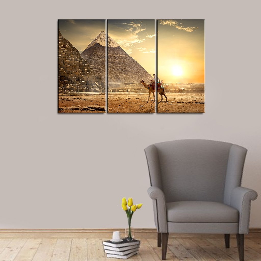 3 Panels Canvas Set Pyramids in egyptian desert