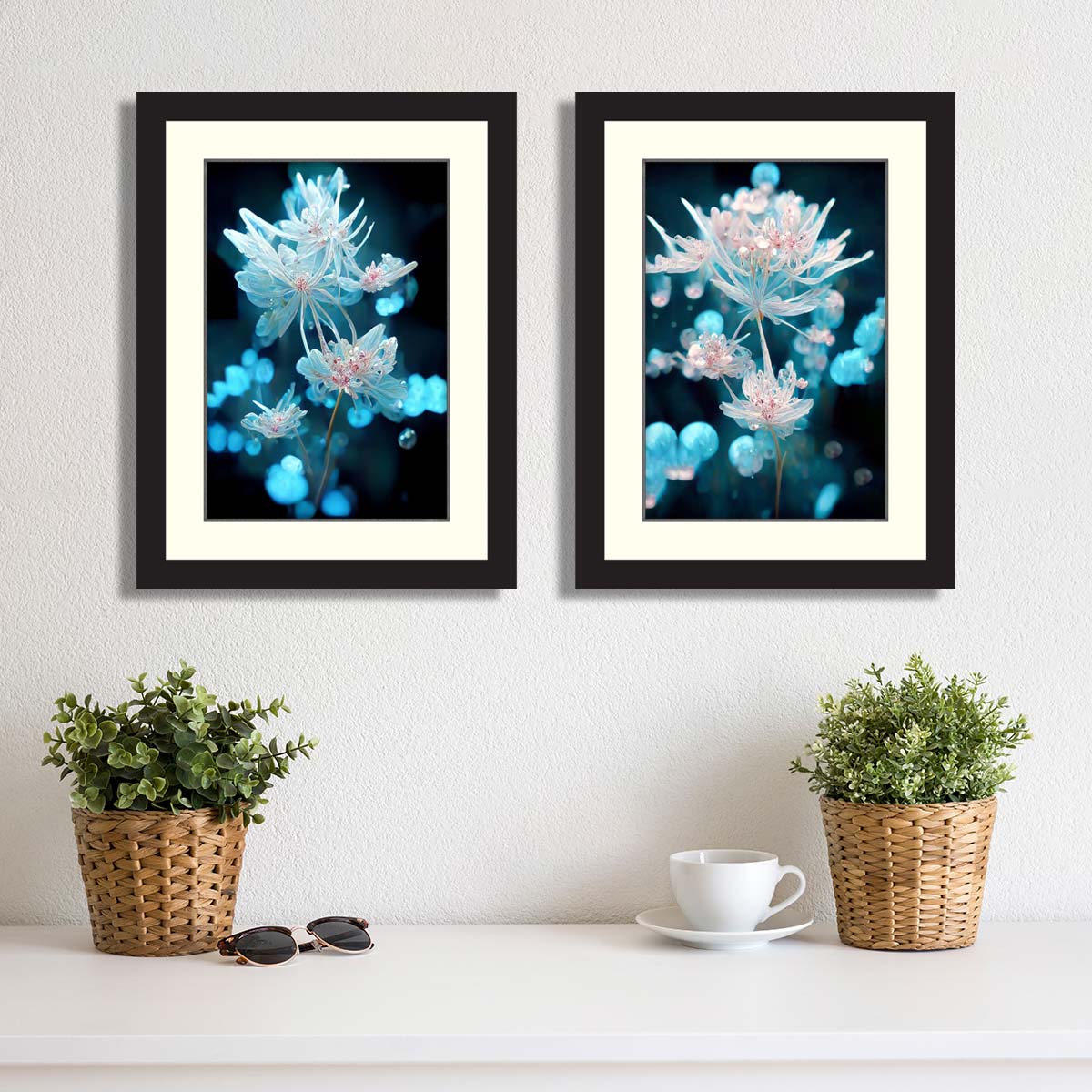 Set of 2 Beautiful Blue Flowers