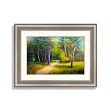 Forest landscape, beautiful solar road in the woods on canvas