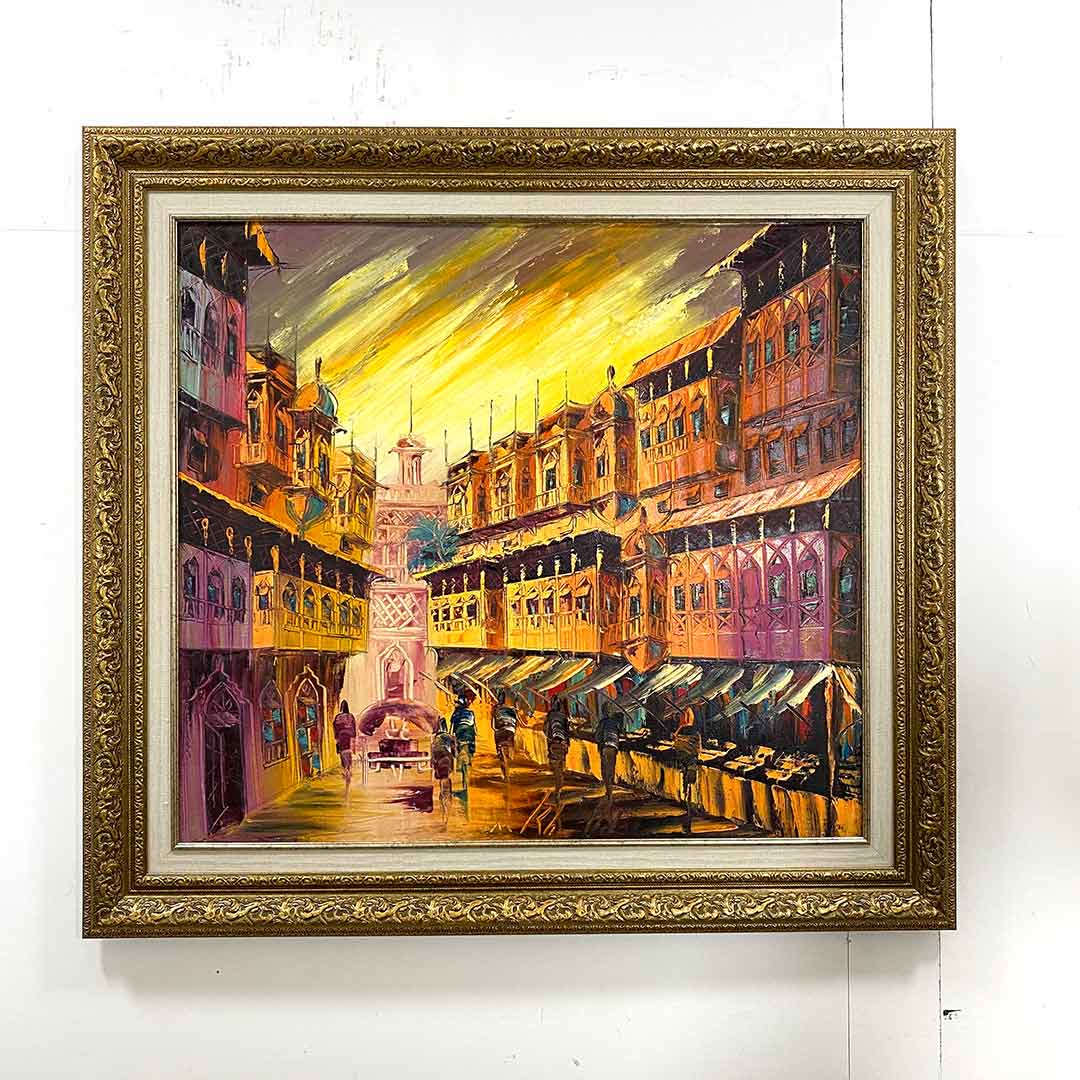 Old City Landscape-Cultural and historical Lahore city Palette knife painting 2