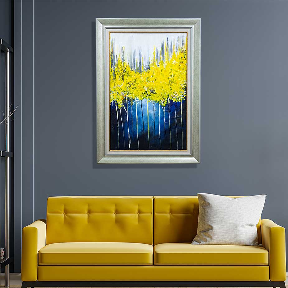 Abstract Art Yellow n black background with palette knife Handmade painting-02