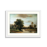 Rural landscape paintings, river, village