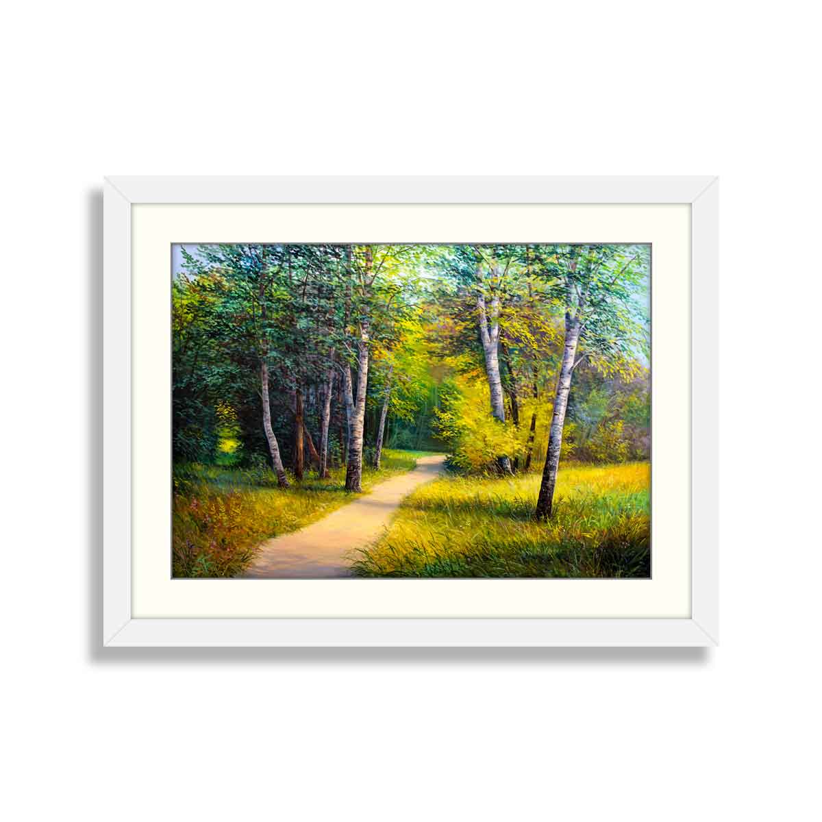 Forest landscape, beautiful solar road in the woods on canvas